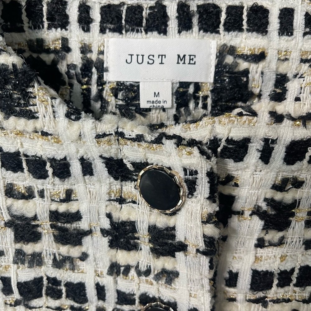 NWOT Vici White Gold Black Emme Tweed Pocketed Blazer Jacket Sz Medium - Picture 14 of 16
